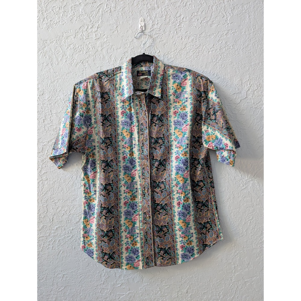 Ruddock Bros.  Vintage Button Up Shirt Women XL Cotton Multi Paisley Floral USA